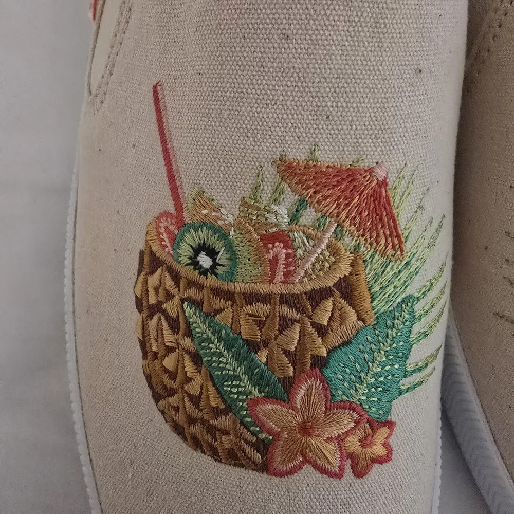 NEW Keds Cream Embroidered Tropical Drinks Slip-On Sneakers Shoes - Picture 5 of 5